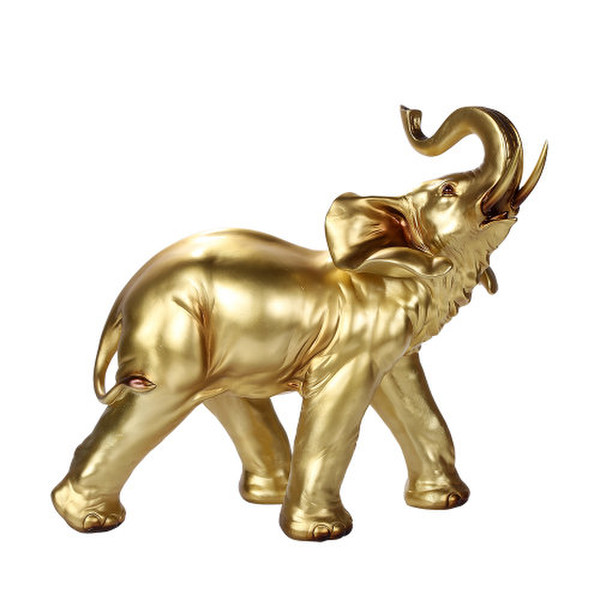 Lucky Elephant Sculpture Golden Finish Trunk Up Decorative Art